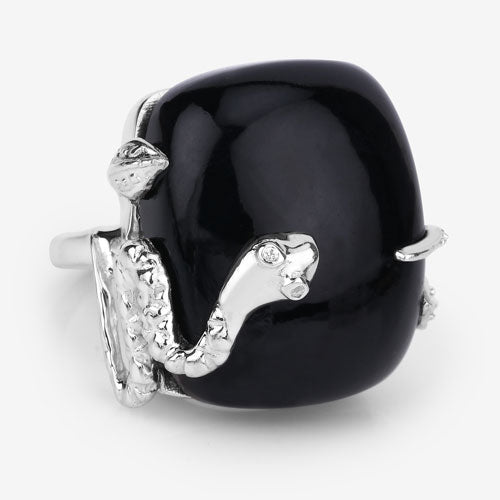 21.04 Carat Genuine Black Onyx and White Topaz .925 Sterling Silver Ring - Rings - Custom Crafting Alliance, LLC