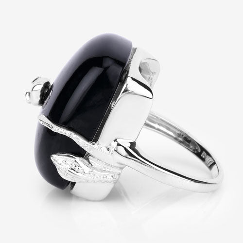 21.04 Carat Genuine Black Onyx and White Topaz .925 Sterling Silver Ring - Rings - Custom Crafting Alliance, LLC