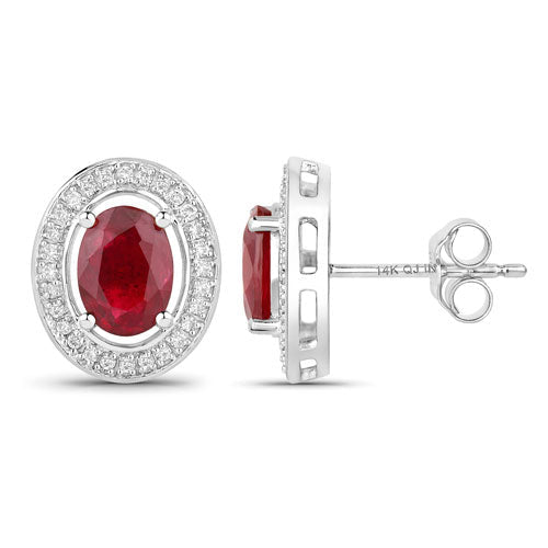 2.12 Carat Genuine Ruby and White Diamond 14K White Gold Earrings - Earrings - Custom Crafting Alliance, LLC