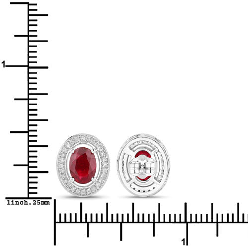 2.12 Carat Genuine Ruby and White Diamond 14K White Gold Earrings - Earrings - Custom Crafting Alliance, LLC
