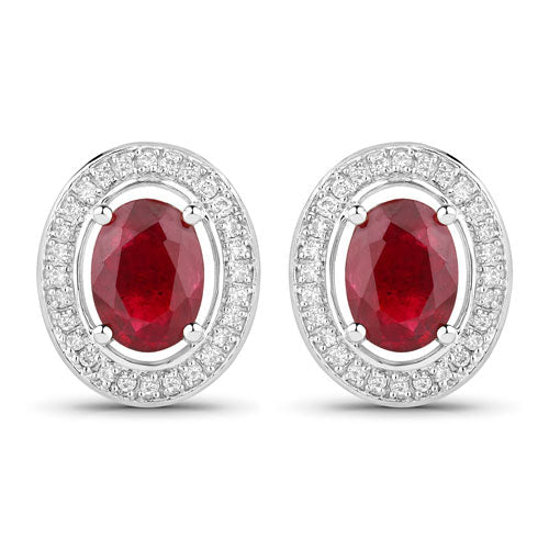 2.12 Carat Genuine Ruby and White Diamond 14K White Gold Earrings - Earrings - Custom Crafting Alliance, LLC