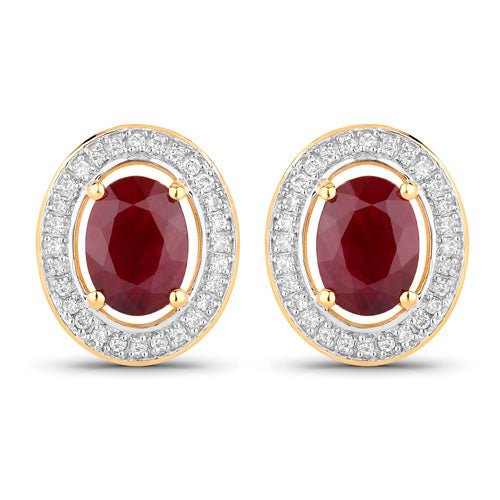 2.12 Carat Genuine Ruby and White Diamond 14K Yellow Gold Earrings - Earrings - Custom Crafting Alliance, LLC