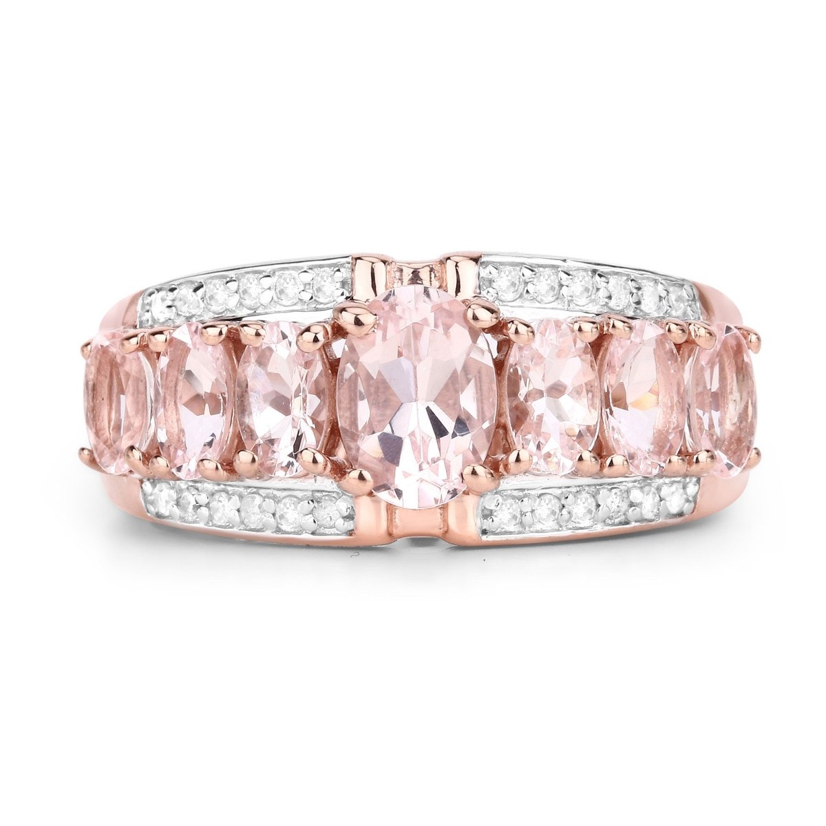 2.15 Carat Genuine Morganite and White Diamond .925 Sterling Silver Ring - Rings - Custom Crafting Alliance, LLC