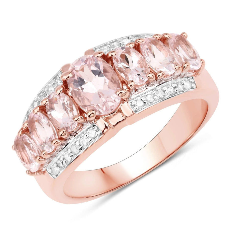 2.15 Carat Genuine Morganite and White Diamond .925 Sterling Silver Ring - Rings - Custom Crafting Alliance, LLC