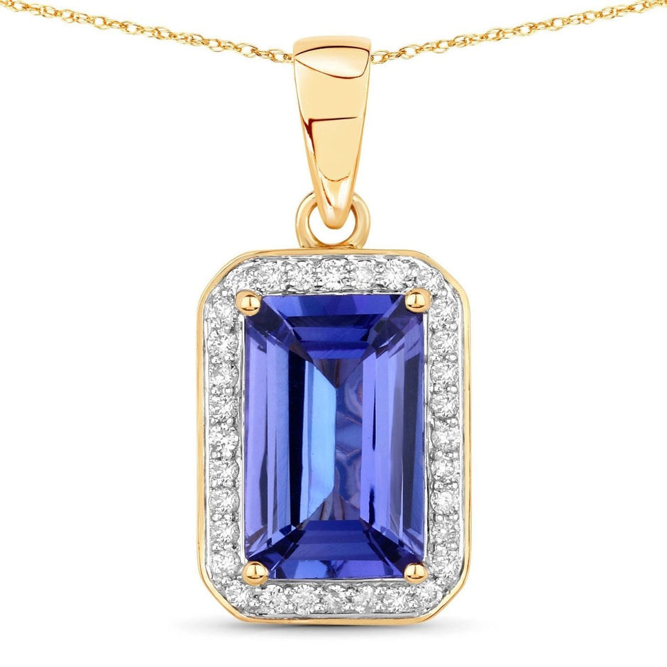 2.15 Carat Genuine Tanzanite and White Diamond 14K Yellow Gold Pendant - Pendants - Custom Crafting Alliance, LLC