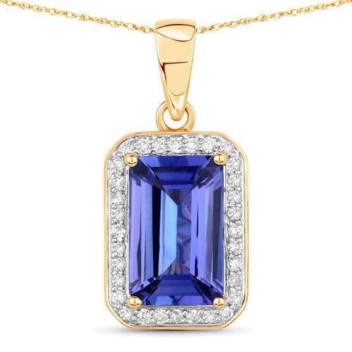 2.15 Carat Genuine Tanzanite and White Diamond 14K Yellow Gold Pendant - Pendants - Custom Crafting Alliance, LLC