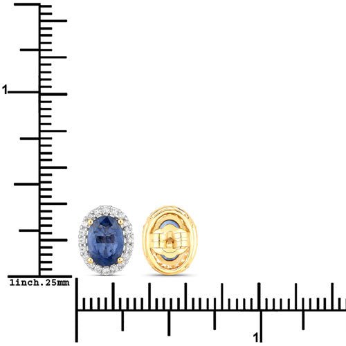 2.16 Carat Genuine Blue Sapphire and White Diamond 14K Yellow Gold Earrings - Earrings - Custom Crafting Alliance, LLC