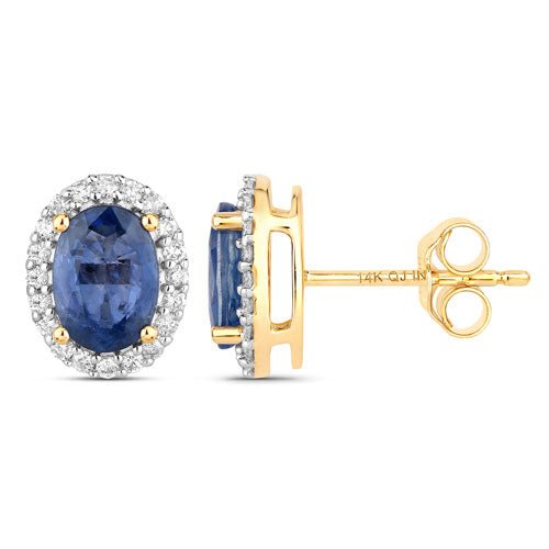 2.16 Carat Genuine Blue Sapphire and White Diamond 14K Yellow Gold Earrings - Earrings - Custom Crafting Alliance, LLC
