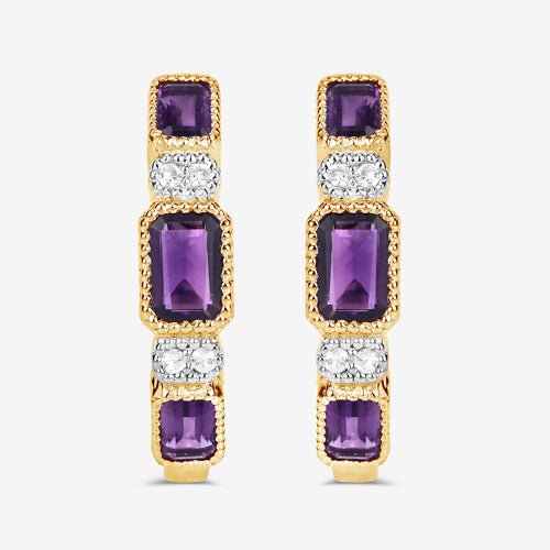 2.18 Carat Genuine Amethyst and White Topaz .925 Sterling Silver Earrings - Earrings - Custom Crafting Alliance, LLC