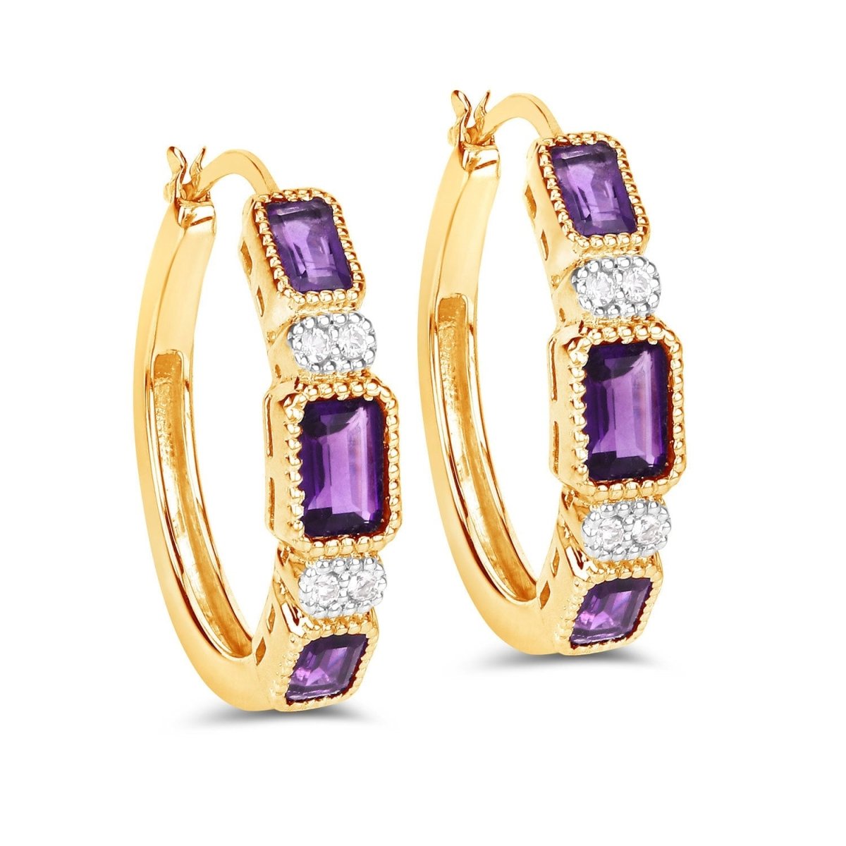 2.18 Carat Genuine Amethyst and White Topaz .925 Sterling Silver Earrings - Earrings - Custom Crafting Alliance, LLC