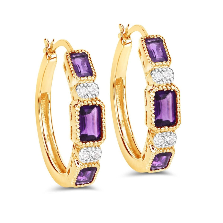2.18 Carat Genuine Amethyst and White Topaz .925 Sterling Silver Earrings - Earrings - Custom Crafting Alliance, LLC