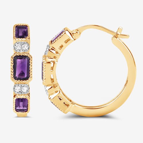 2.18 Carat Genuine Amethyst and White Topaz .925 Sterling Silver Earrings - Earrings - Custom Crafting Alliance, LLC