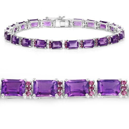 21.84 Carat Genuine Amethyst and Rhodolite Granet .925 Sterling Silver Bracelet - Bracelets - Custom Crafting Alliance, LLC