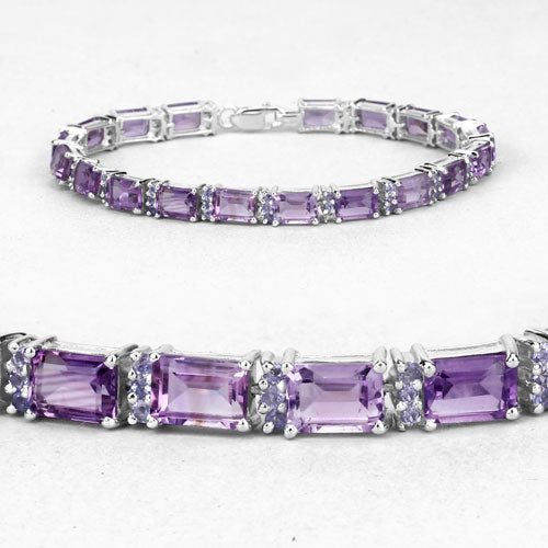 21.84 Carat Genuine Amethyst and Rhodolite Granet .925 Sterling Silver Bracelet - Bracelets - Custom Crafting Alliance, LLC