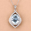 3.82 Carat Genuine Aquamarine and White Diamond 14K White Gold Pendant