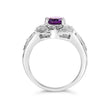 .925 Sterling Silver 9x7mm Oval Purple Amethyst and Diamond Accent Art Deco Style Cocktail Ring (I-J Color, I1-I2 Clarity) - Size 6