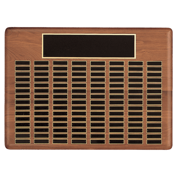 22 X 30/Plates 7/8 X 2 3/4 American Walnut 120 Plate Perpetual Solid Walnut Recognition Plaque With Black Brass Plated Steel - Award - Custom Crafting Alliance, LLC