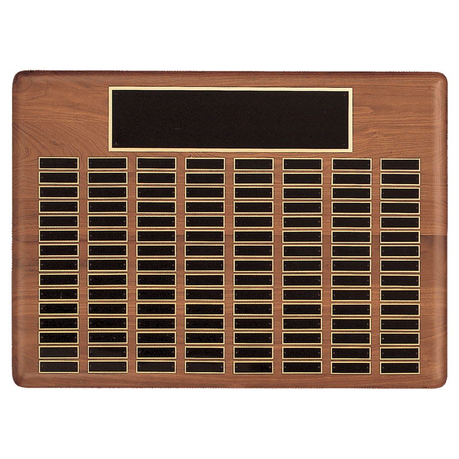 22 X 30/Plates 7/8 X 2 3/4 American Walnut 144 Plate Perpetual Solid Walnut Recognition Plaque With Black Brass Plated Steel Plates - Award - Custom Crafting Alliance, LLC