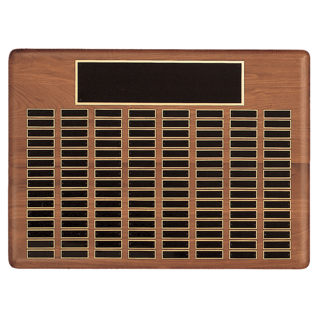 22 X 30/Plates 7/8 X 2 3/4 American Walnut 144 Plate Perpetual Solid Walnut Recognition Plaque With Black Brass Plated Steel Plates - Award - Custom Crafting Alliance, LLC