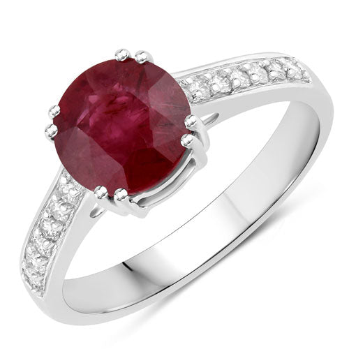 2.20 Carat Genuine Ruby and White Diamond 14K White Gold Ring - Rings - Custom Crafting Alliance, LLC