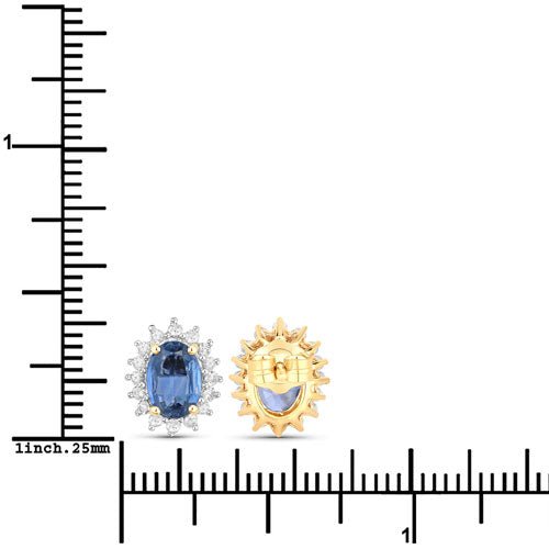 2.22 Carat Genuine Blue Sapphire and White Diamond 14K Yellow Gold Earrings - Earrings - Custom Crafting Alliance, LLC
