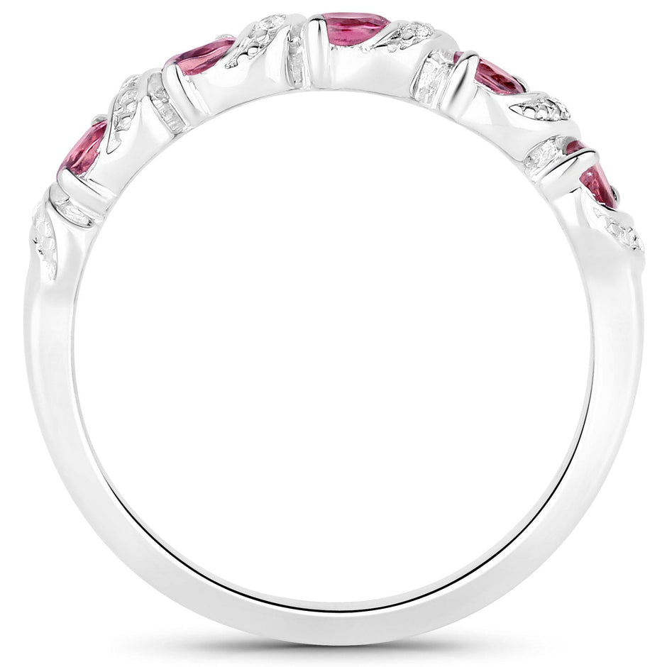 0.64 Carat Genuine Pink Tourmaline and White Topaz .925 Sterling Silver Ring