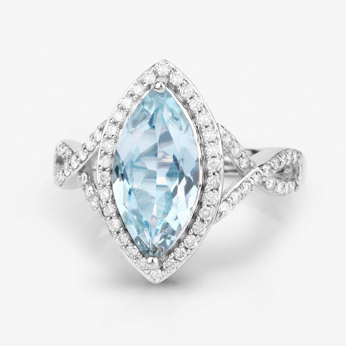 2.24 Carat Genuine Aquamarine and White Diamond 14K White Gold Ring - Rings - Custom Crafting Alliance, LLC