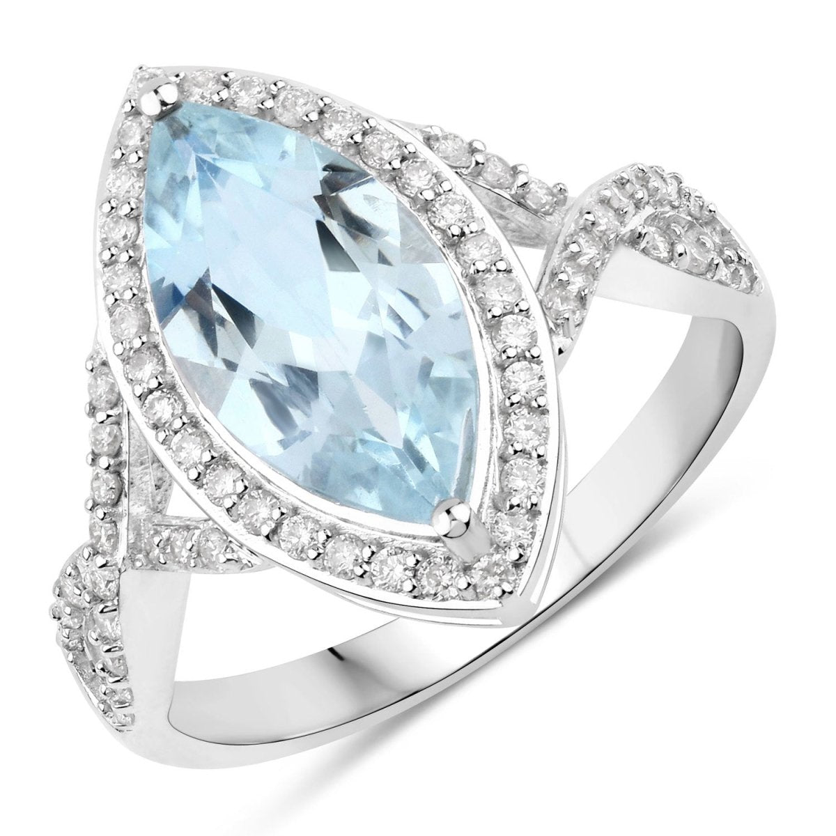 2.24 Carat Genuine Aquamarine and White Diamond 14K White Gold Ring - Rings - Custom Crafting Alliance, LLC