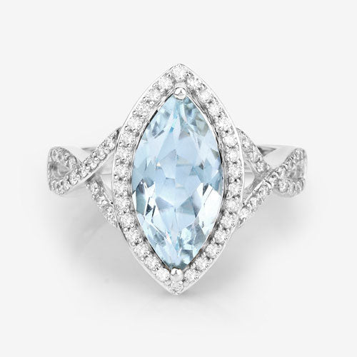 2.24 Carat Genuine Aquamarine and White Diamond 14K White Gold Ring - Rings - Custom Crafting Alliance, LLC