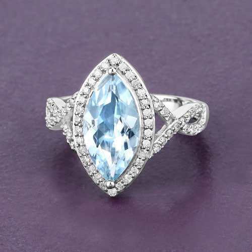 2.24 Carat Genuine Aquamarine and White Diamond 14K White Gold Ring - Rings - Custom Crafting Alliance, LLC