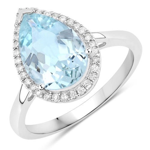 2.25 Carat Genuine Aquamarine And White Diamond 10K White Gold Ring - Rings - Custom Crafting Alliance, LLC