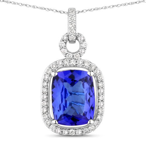 2.25 Carat Genuine Tanzanite and White Diamond 14K White Gold Pendant - Pendants - Custom Crafting Alliance, LLC
