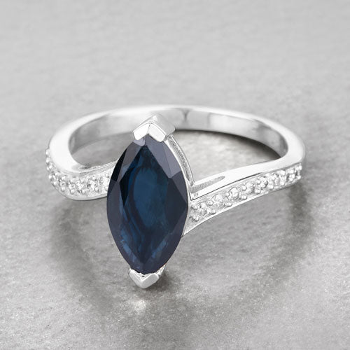 2.26 Carat Genuine Blue Sapphire and White Diamond 14K White Gold Ring - Rings - Custom Crafting Alliance, LLC