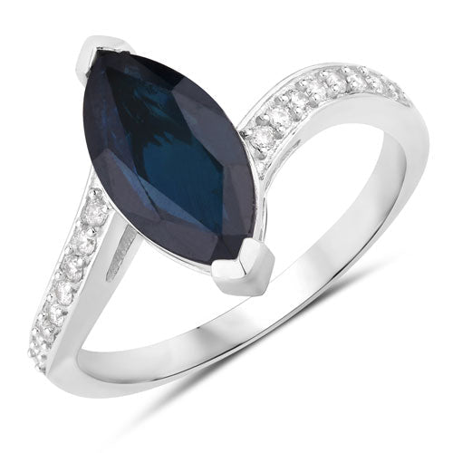 2.26 Carat Genuine Blue Sapphire and White Diamond 14K White Gold Ring - Rings - Custom Crafting Alliance, LLC