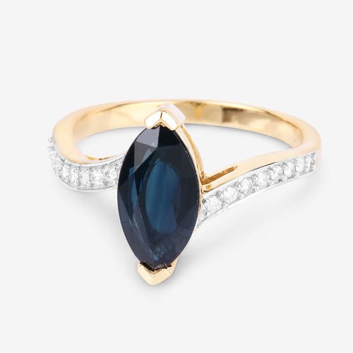 2.26 Carat Genuine Blue Sapphire and White Diamond 14K Yellow Gold Ring - Rings - Custom Crafting Alliance, LLC