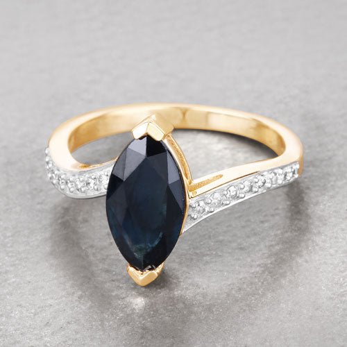 2.26 Carat Genuine Blue Sapphire and White Diamond 14K Yellow Gold Ring - Rings - Custom Crafting Alliance, LLC