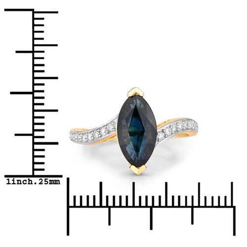 2.26 Carat Genuine Blue Sapphire and White Diamond 14K Yellow Gold Ring - Rings - Custom Crafting Alliance, LLC