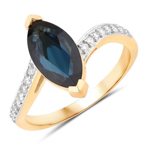 2.26 Carat Genuine Blue Sapphire and White Diamond 14K Yellow Gold Ring - Rings - Custom Crafting Alliance, LLC
