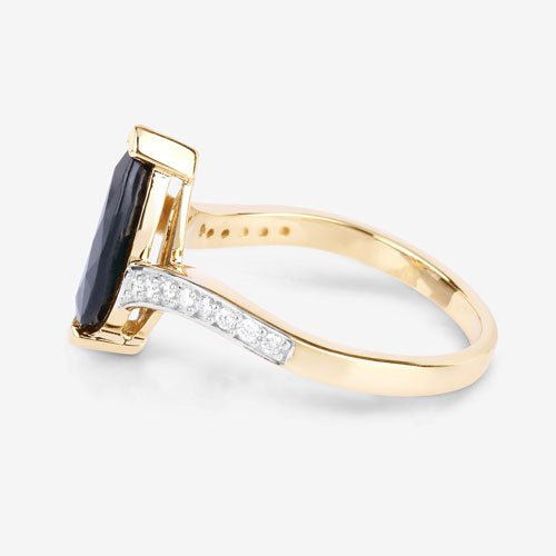 2.26 Carat Genuine Blue Sapphire and White Diamond 14K Yellow Gold Ring - Rings - Custom Crafting Alliance, LLC