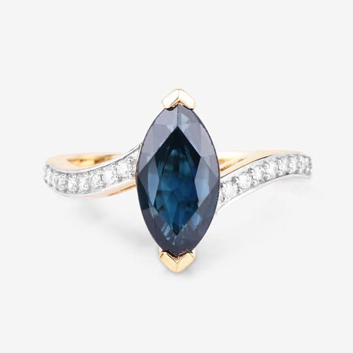 2.26 Carat Genuine Blue Sapphire and White Diamond 14K Yellow Gold Ring - Rings - Custom Crafting Alliance, LLC