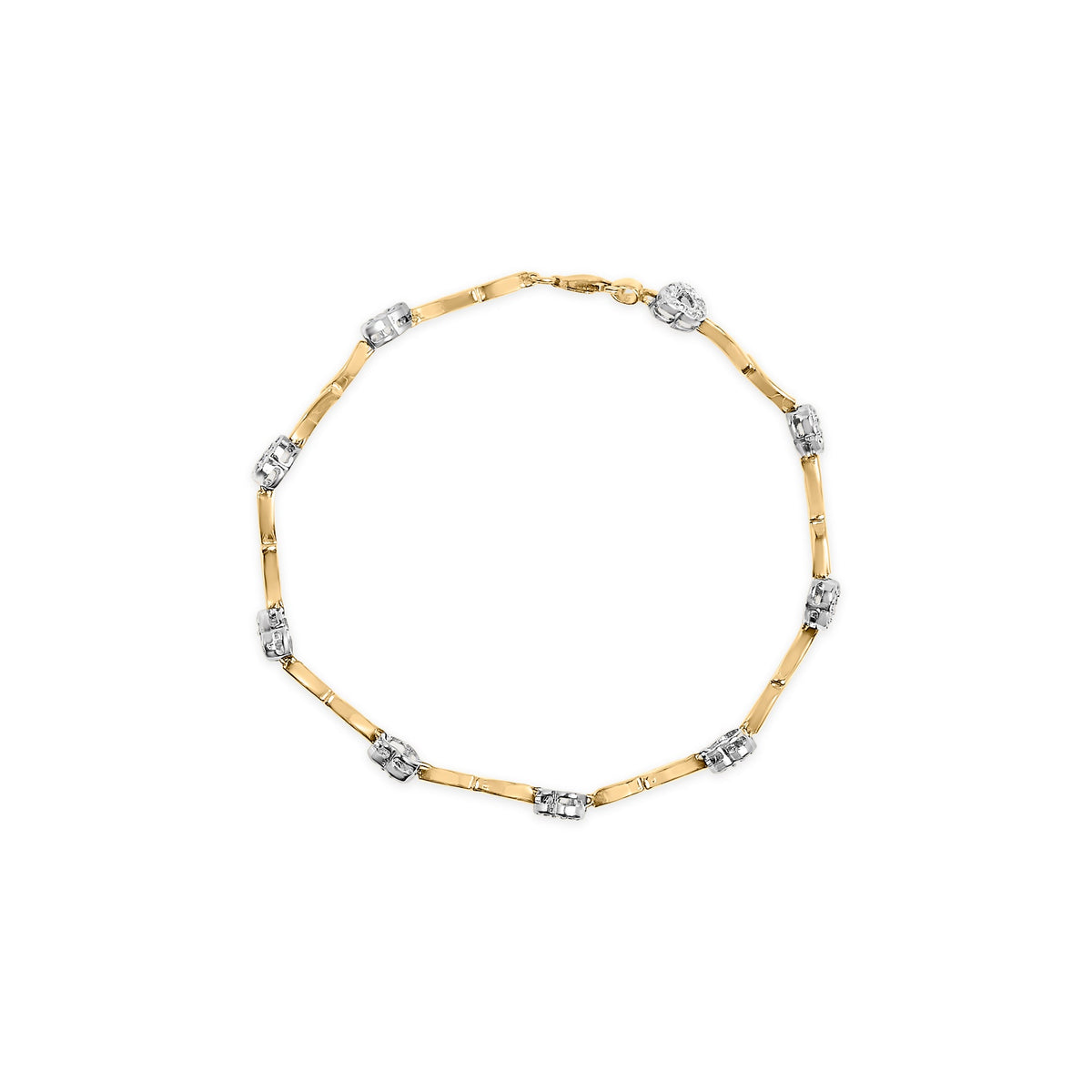 10k Two-Tone Gold 1/3 Cttw Diamond Pave Set Heart S-Link 7.25