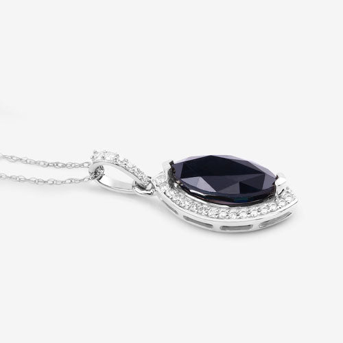 2.27 Carat Genuine Blue Sapphire and White Diamond 10K White Gold Pendant - Pendants - Custom Crafting Alliance, LLC