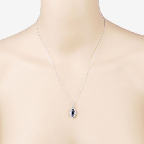 2.27 Carat Genuine Blue Sapphire and White Diamond 10K White Gold Pendant - Pendants - Custom Crafting Alliance, LLC
