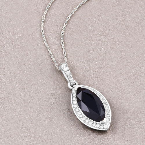 2.27 Carat Genuine Blue Sapphire and White Diamond 10K White Gold Pendant - Pendants - Custom Crafting Alliance, LLC