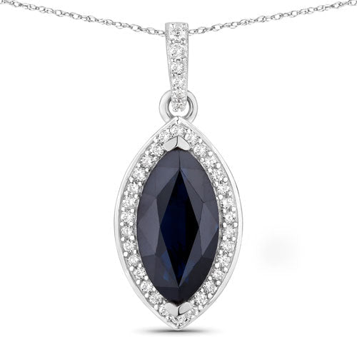 2.27 Carat Genuine Blue Sapphire and White Diamond 10K White Gold Pendant - Pendants - Custom Crafting Alliance, LLC