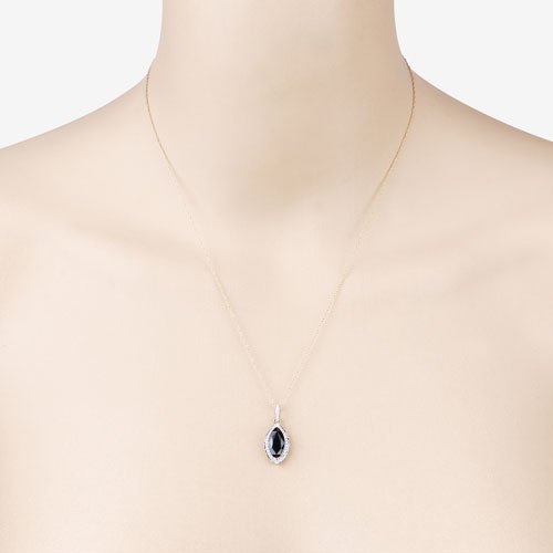 2.27 Carat Genuine Blue Sapphire and White Diamond 10K Yellow Gold Pendant - Pendants - Custom Crafting Alliance, LLC