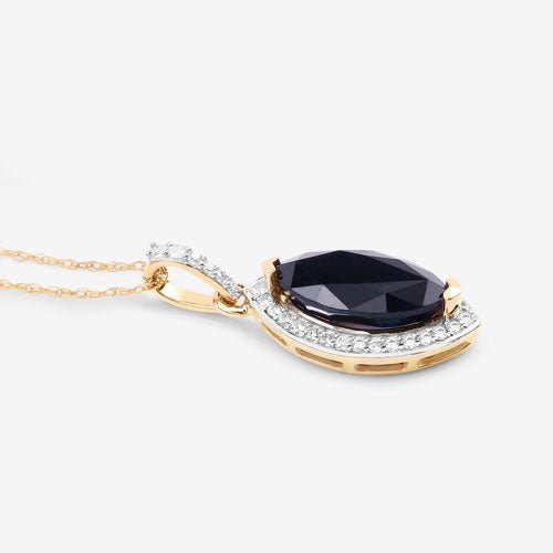 2.27 Carat Genuine Blue Sapphire and White Diamond 10K Yellow Gold Pendant - Pendants - Custom Crafting Alliance, LLC