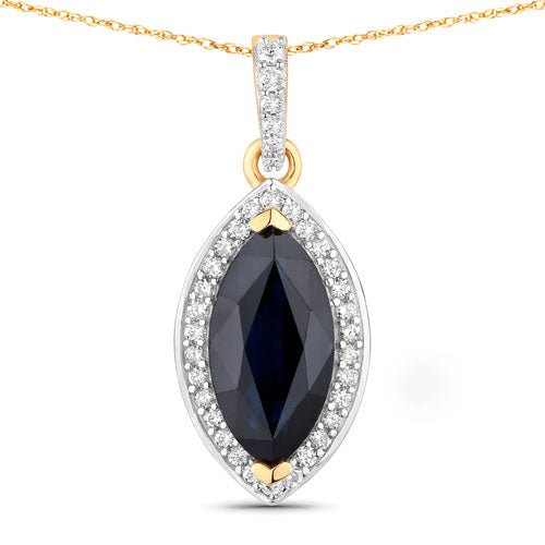 2.27 Carat Genuine Blue Sapphire and White Diamond 10K Yellow Gold Pendant - Pendants - Custom Crafting Alliance, LLC