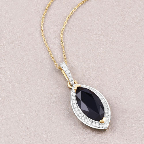 2.27 Carat Genuine Blue Sapphire and White Diamond 10K Yellow Gold Pendant - Pendants - Custom Crafting Alliance, LLC
