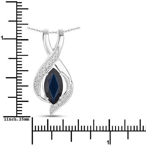 2.27 Carat Genuine Blue Sapphire and White Diamond 14K White Gold Pendant - Pendants - Custom Crafting Alliance, LLC
